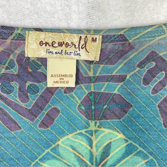 One World Floral Tunic Boho Blouse Women's M Multicolor Studded Neck Casual Top - Picture 4 of 13